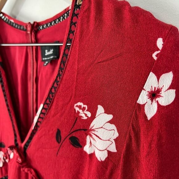 Bardot Red Floral Long Sleeve Mini Dress 4 XS - Picture 8 of 8